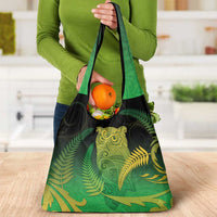 New Zealand Aotearoa Ruru Grocery Bag Maori Fern Art Green