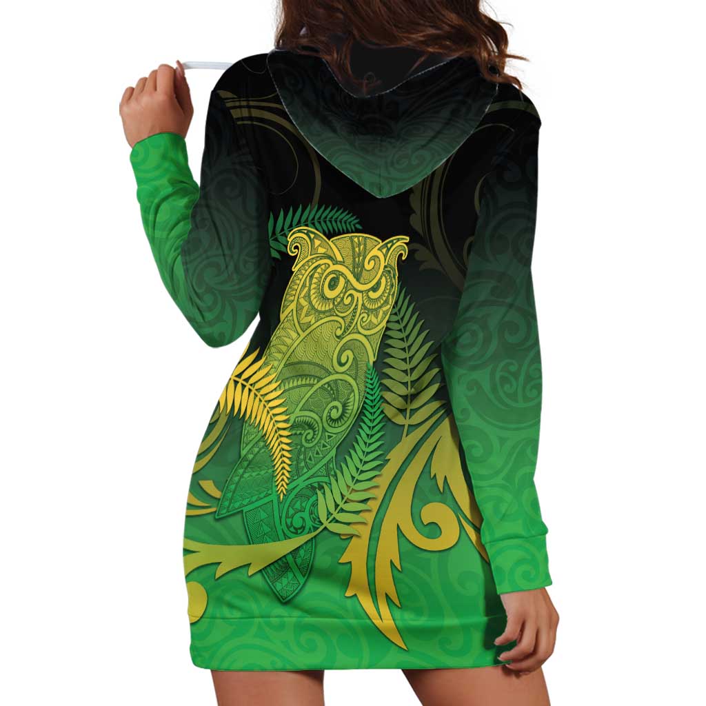 New Zealand Aotearoa Ruru Hoodie Dress Maori Fern Art Green LT05 - Polynesian Pride