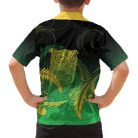 New Zealand Aotearoa Ruru Kid Hawaiian Shirt Maori Fern Art Green