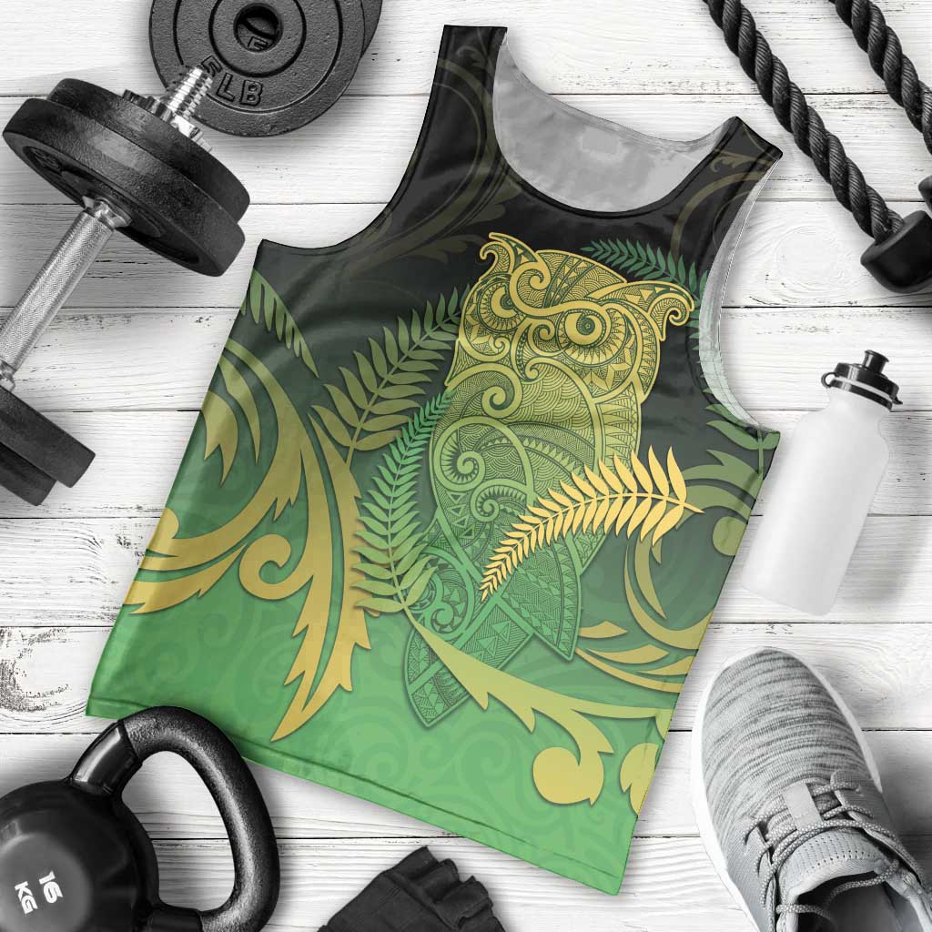 New Zealand Aotearoa Ruru Men Tank Top Maori Fern Art Green