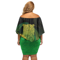 New Zealand Aotearoa Ruru Off Shoulder Short Dress Maori Fern Art Green LT05 - Polynesian Pride