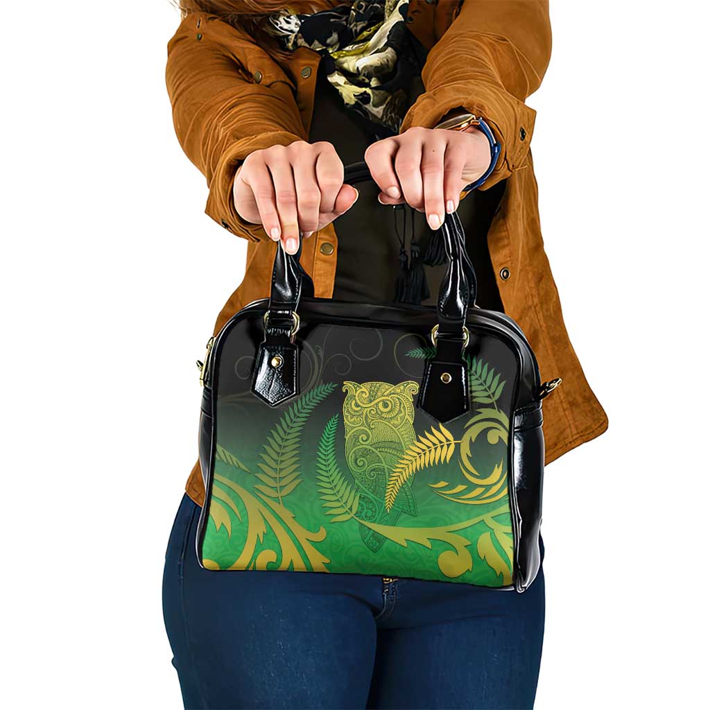 New Zealand Aotearoa Ruru Shoulder Handbag Maori Fern Art Green