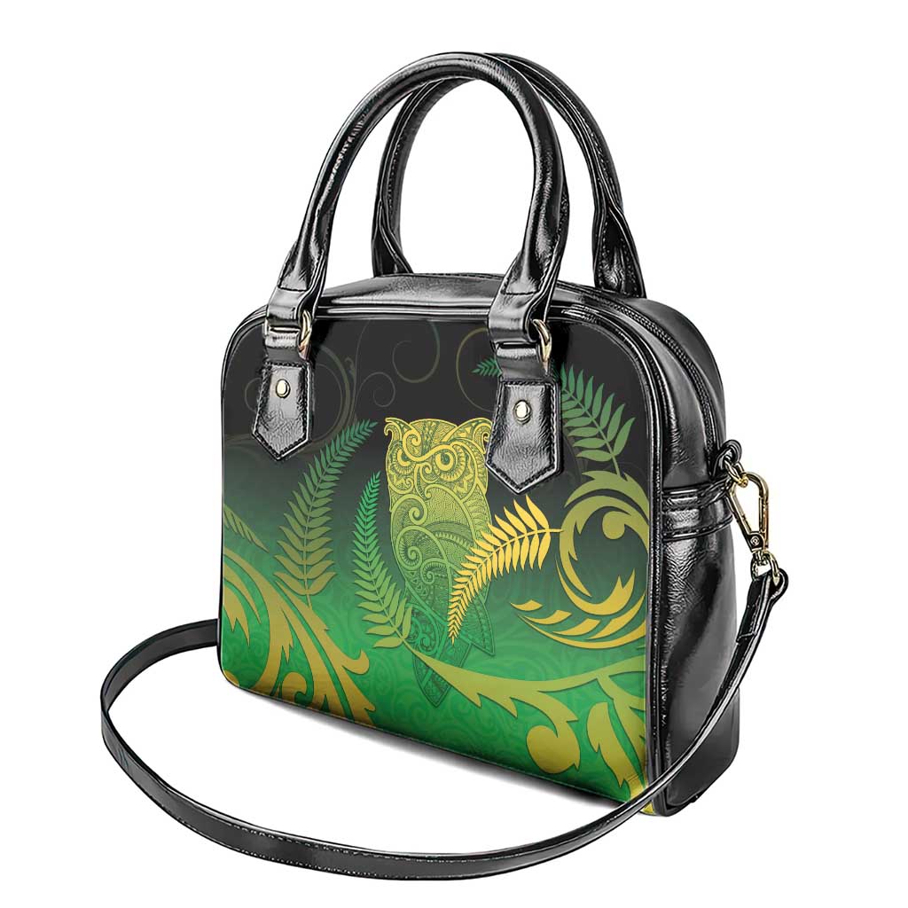 New Zealand Aotearoa Ruru Shoulder Handbag Maori Fern Art Green