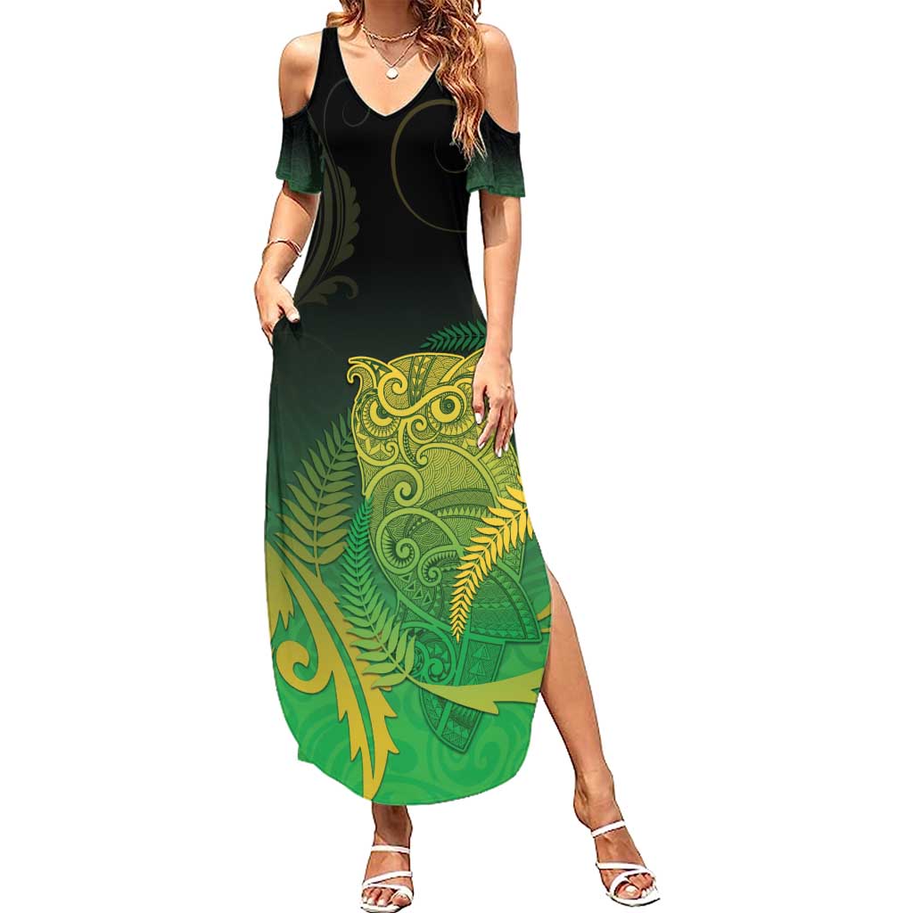 New Zealand Aotearoa Ruru Summer Maxi Dress Maori Fern Art Green LT05 Women Green - Polynesian Pride