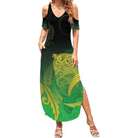 New Zealand Aotearoa Ruru Summer Maxi Dress Maori Fern Art Green LT05 Women Green - Polynesian Pride