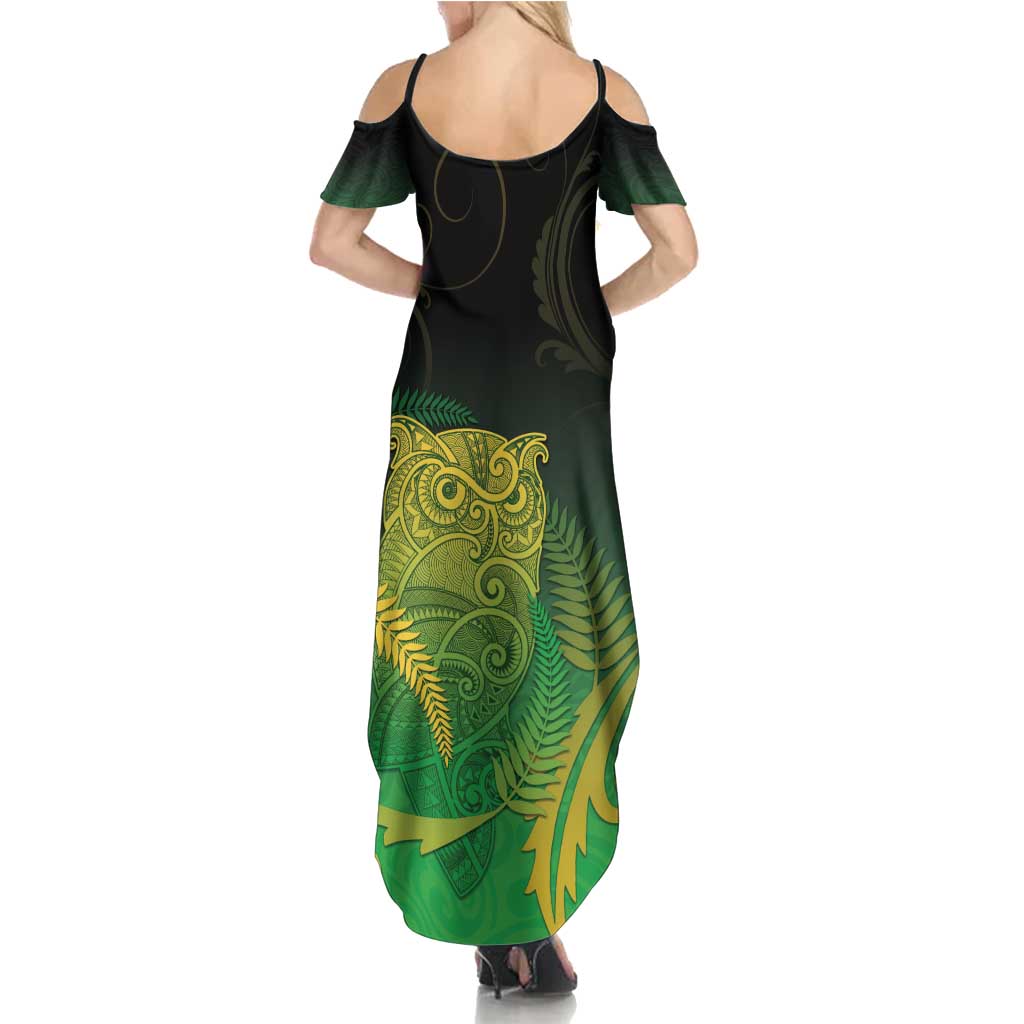 New Zealand Aotearoa Ruru Summer Maxi Dress Maori Fern Art Green LT05 - Polynesian Pride
