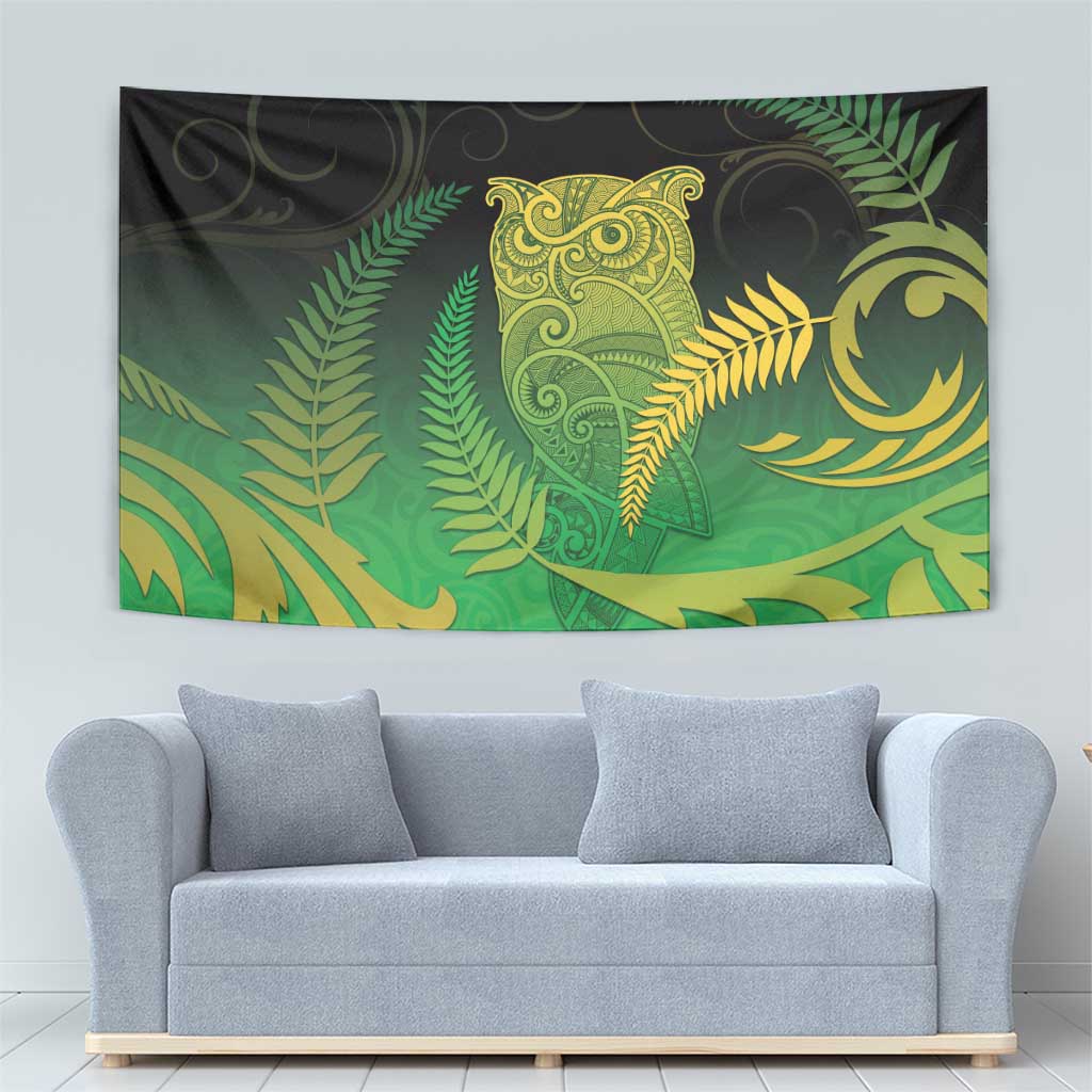 New Zealand Aotearoa Ruru Tapestry Maori Fern Art Green