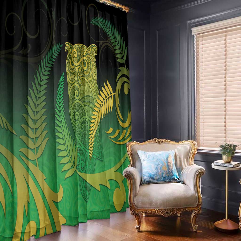 New Zealand Aotearoa Ruru Window Curtain Maori Fern Art Green