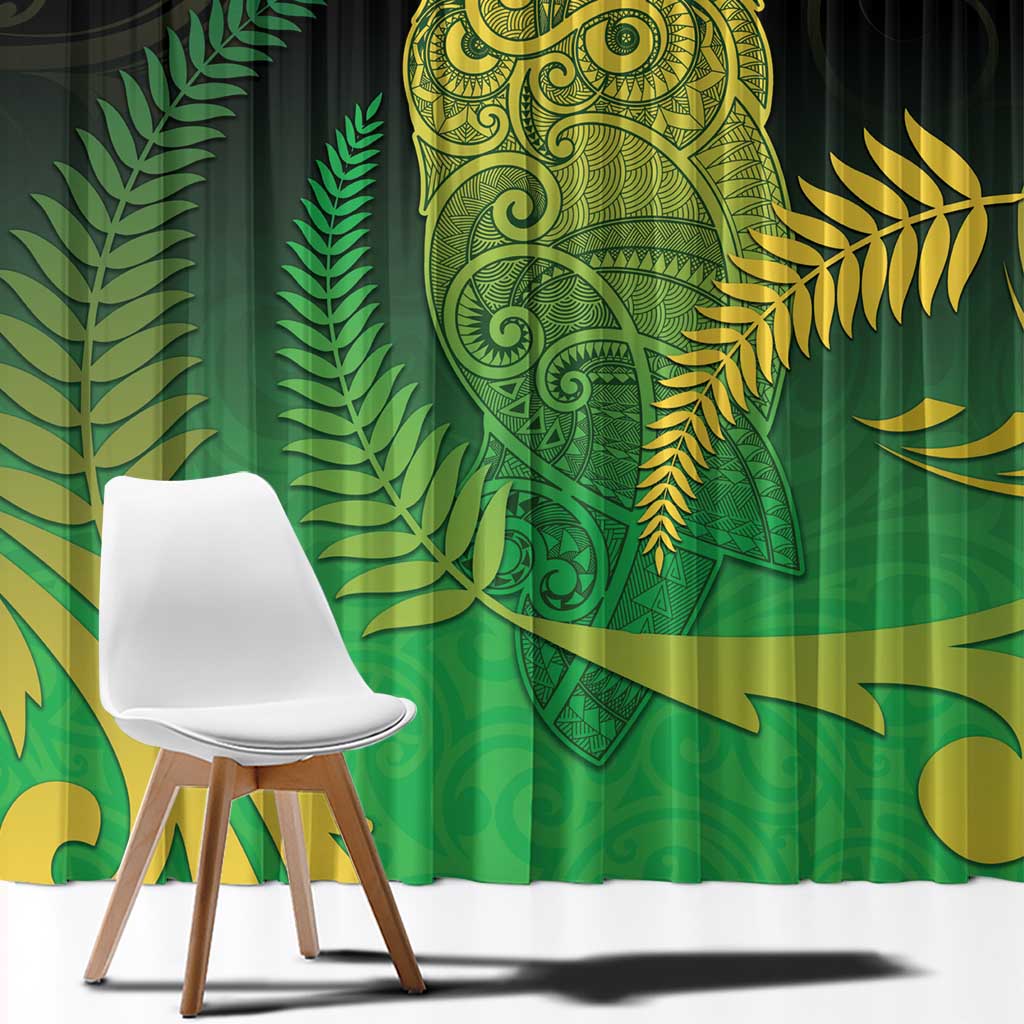 New Zealand Aotearoa Ruru Window Curtain Maori Fern Art Green