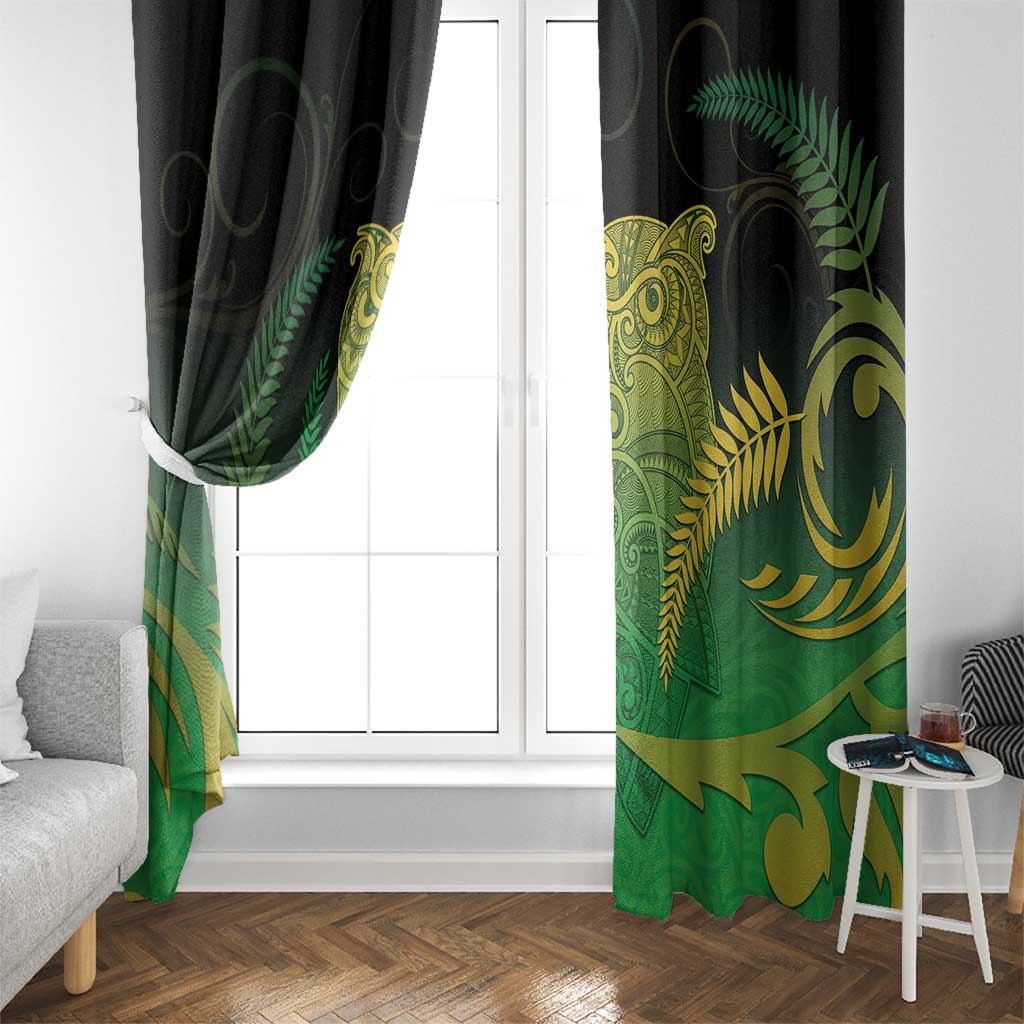 New Zealand Aotearoa Ruru Window Curtain Maori Fern Art Green