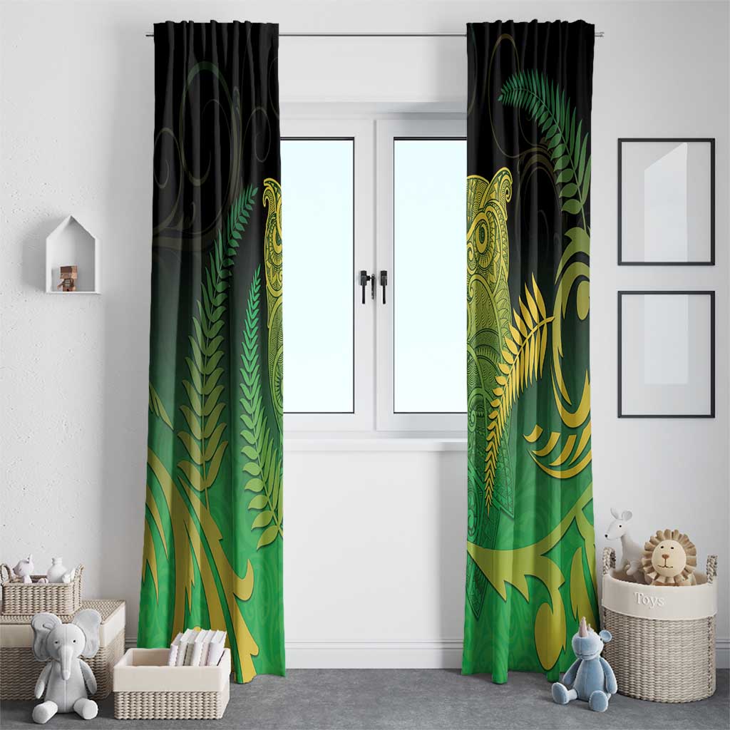 New Zealand Aotearoa Ruru Window Curtain Maori Fern Art Green