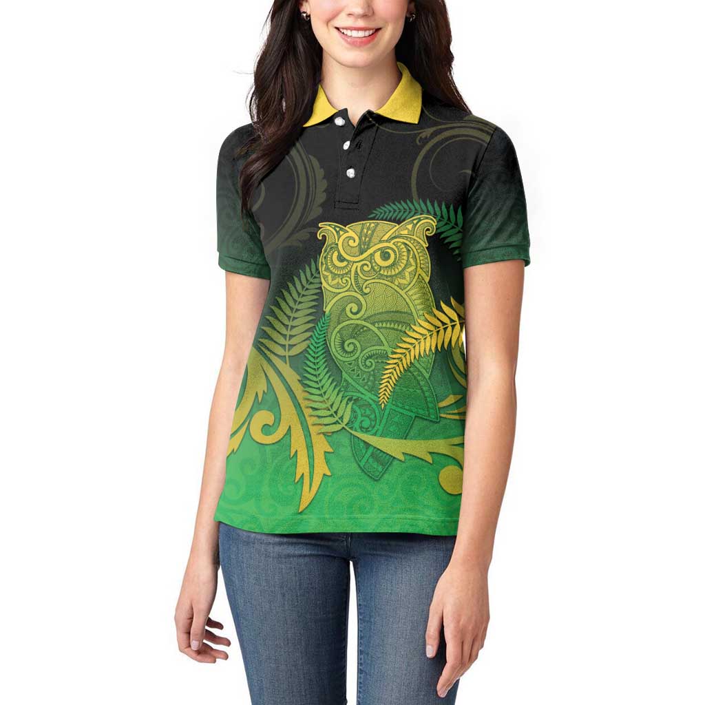 New Zealand Aotearoa Ruru Women Polo Shirt Maori Fern Art Green