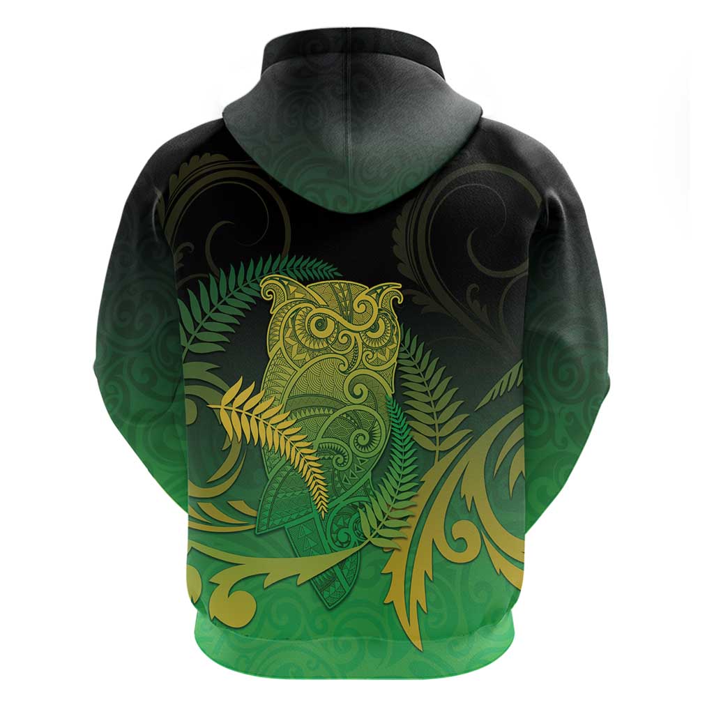 New Zealand Aotearoa Ruru Zip Hoodie Maori Fern Art Green LT05 - Polynesian Pride