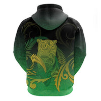 New Zealand Aotearoa Ruru Zip Hoodie Maori Fern Art Green LT05 - Polynesian Pride