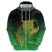 New Zealand Aotearoa Ruru Zip Hoodie Maori Fern Art Green LT05 - Polynesian Pride