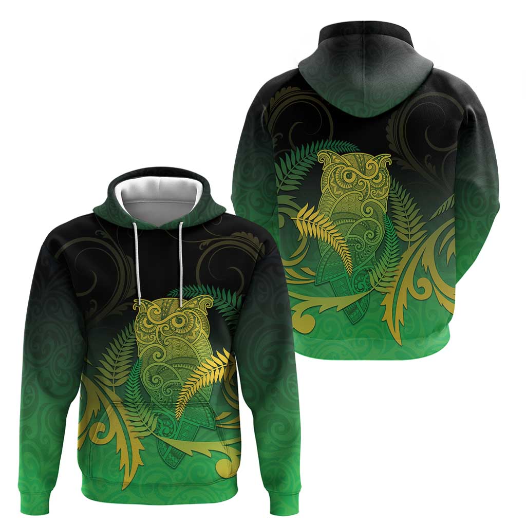 New Zealand Aotearoa Ruru Zip Hoodie Maori Fern Art Green LT05 - Polynesian Pride