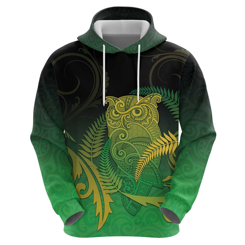 New Zealand Aotearoa Ruru Zip Hoodie Maori Fern Art Green LT05 - Polynesian Pride