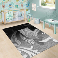 New Zealand Aotearoa Ruru Area Rug Maori Fern Art Black