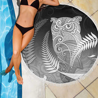 New Zealand Aotearoa Ruru Beach Blanket Maori Fern Art Black