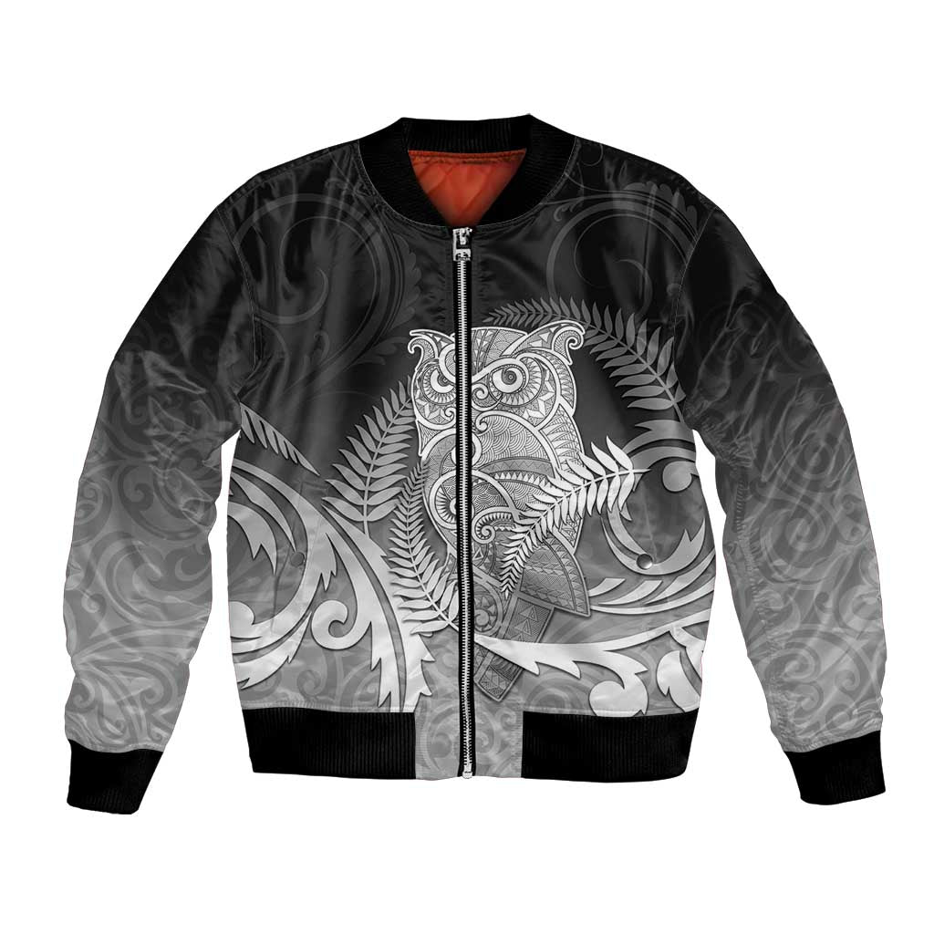 New Zealand Aotearoa Ruru Bomber Jacket Maori Fern Art Black LT05 Unisex Black - Polynesian Pride