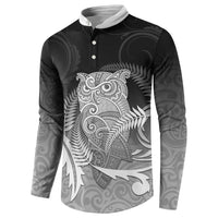 New Zealand Aotearoa Ruru Button Sweatshirt Maori Fern Art Black