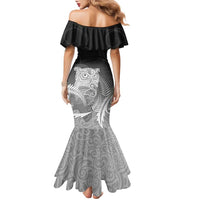 New Zealand Aotearoa Ruru Family Matching Mermaid Dress and Hawaiian Shirt Maori Fern Art Black