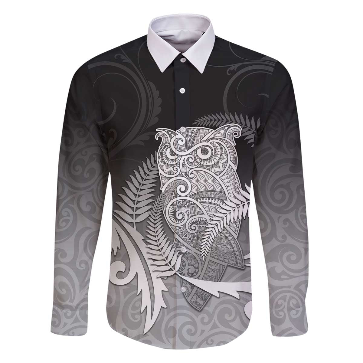 New Zealand Aotearoa Ruru Family Matching Off The Shoulder Long Sleeve Dress and Hawaiian Shirt Maori Fern Art Black