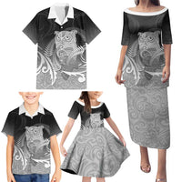 New Zealand Aotearoa Ruru Family Matching Puletasi and Hawaiian Shirt Maori Fern Art Black