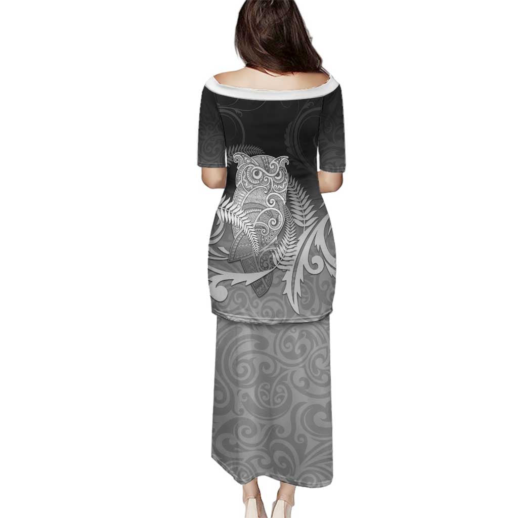 New Zealand Aotearoa Ruru Family Matching Puletasi and Hawaiian Shirt Maori Fern Art Black