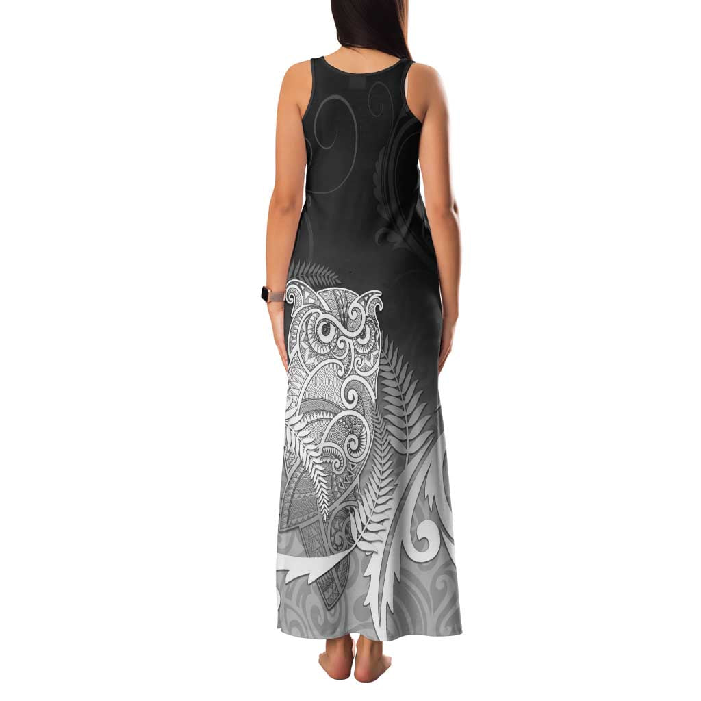 New Zealand Aotearoa Ruru Family Matching Tank Maxi Dress and Hawaiian Shirt Maori Fern Art Black