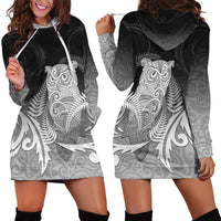 New Zealand Aotearoa Ruru Hoodie Dress Maori Fern Art Black LT05 - Polynesian Pride