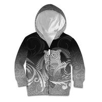 New Zealand Aotearoa Ruru Kid Hoodie Maori Fern Art Black