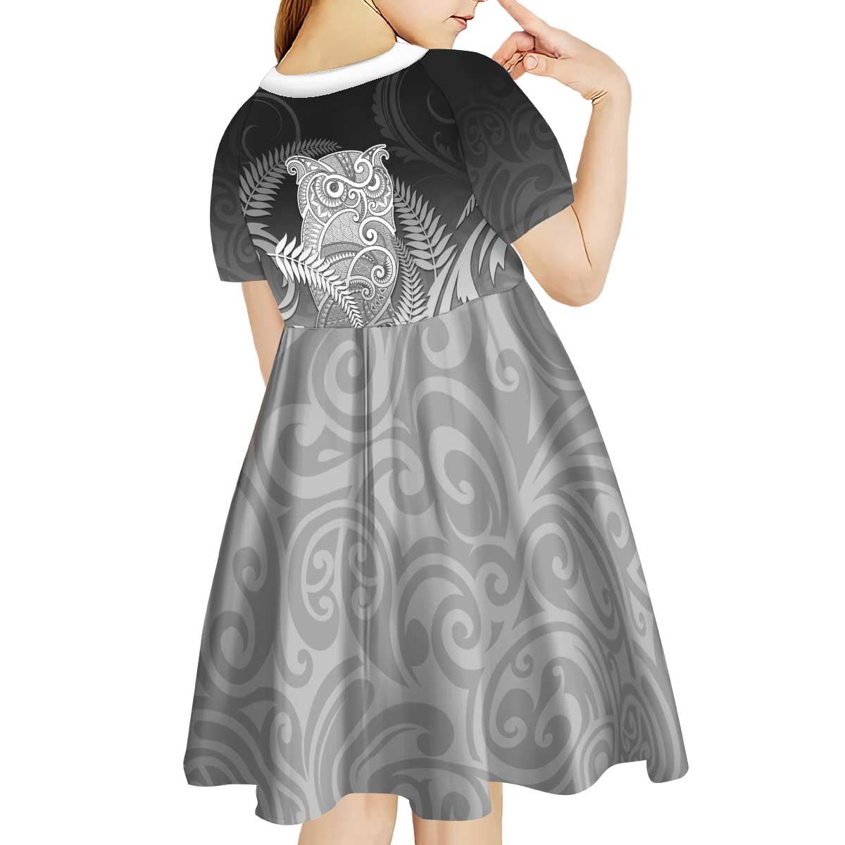 New Zealand Aotearoa Ruru Kid Short Sleeve Dress Maori Fern Art Black LT05 - Polynesian Pride
