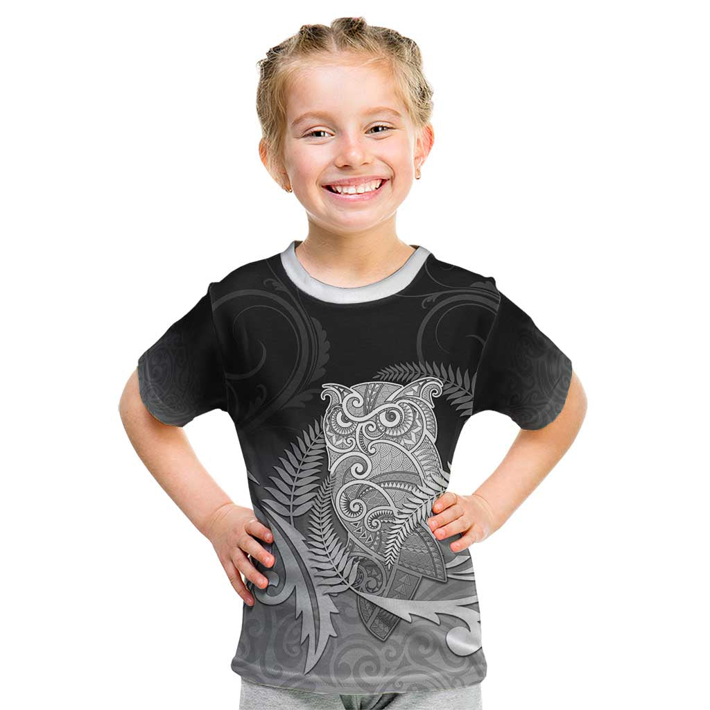 New Zealand Aotearoa Ruru Kid T Shirt Maori Fern Art Black