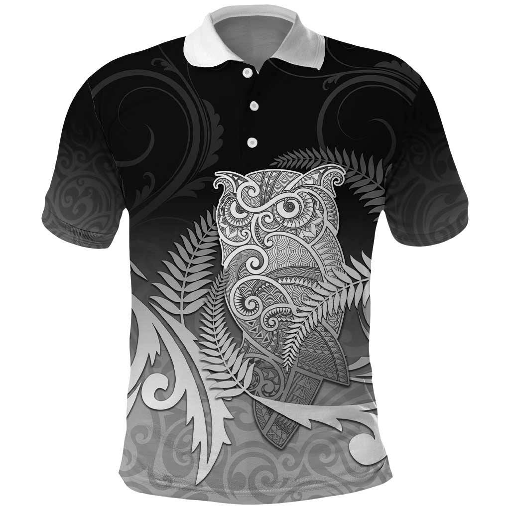 New Zealand Aotearoa Ruru Polo Shirt Maori Fern Art Black