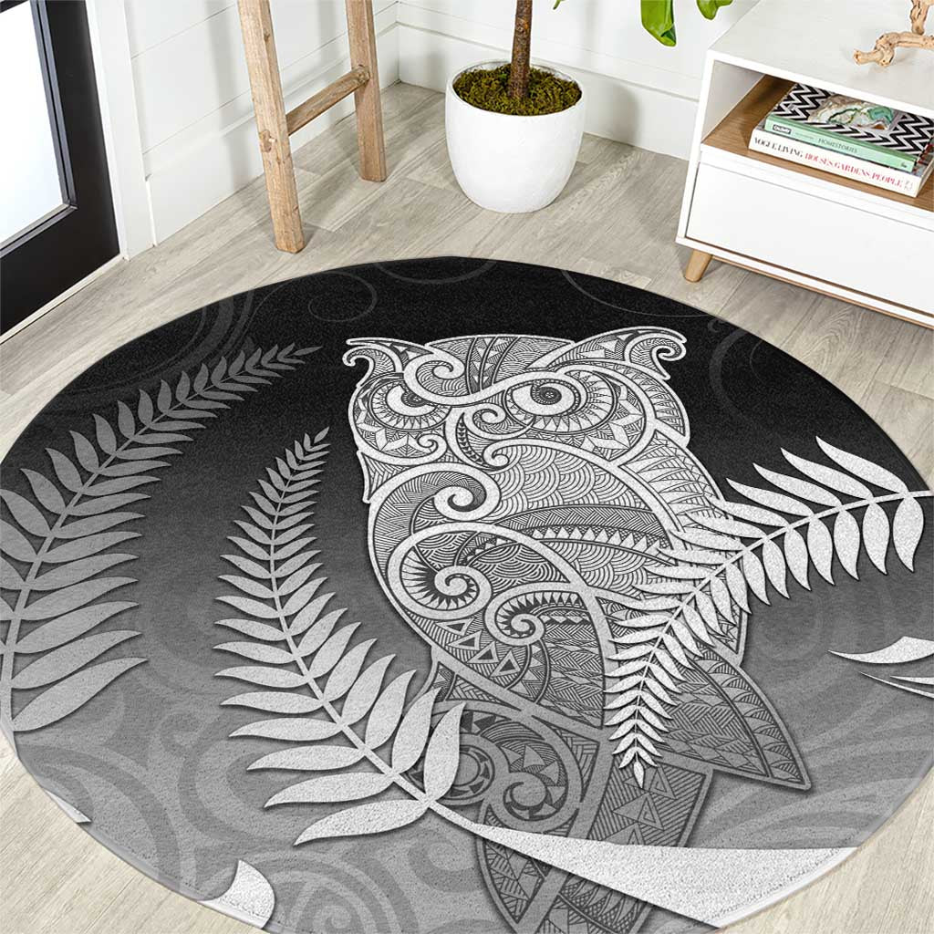 New Zealand Aotearoa Ruru Round Carpet Maori Fern Art Black LT05 Black - Polynesian Pride