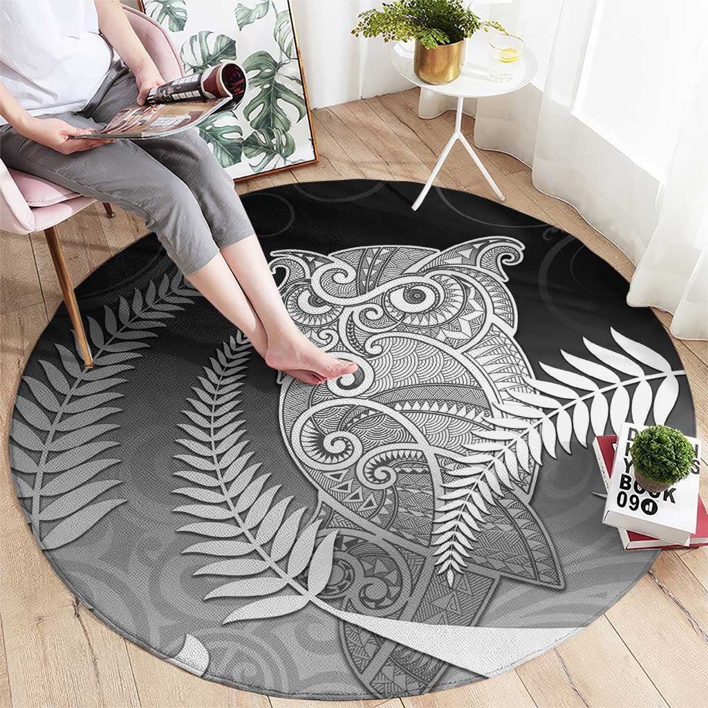 New Zealand Aotearoa Ruru Round Carpet Maori Fern Art Black LT05 - Polynesian Pride