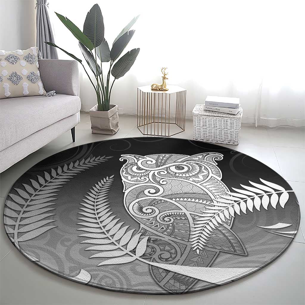 New Zealand Aotearoa Ruru Round Carpet Maori Fern Art Black LT05 - Polynesian Pride
