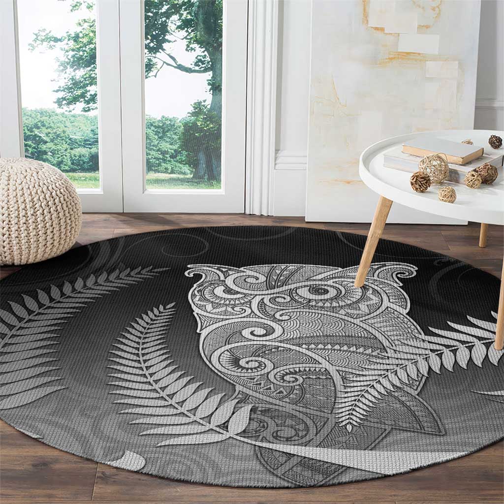 New Zealand Aotearoa Ruru Round Carpet Maori Fern Art Black LT05 - Polynesian Pride