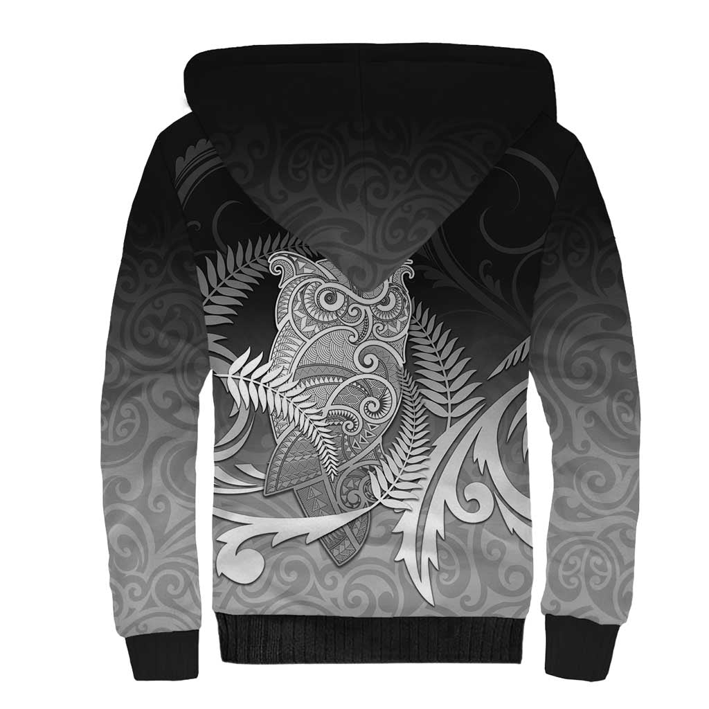 New Zealand Aotearoa Ruru Sherpa Hoodie Maori Fern Art Black