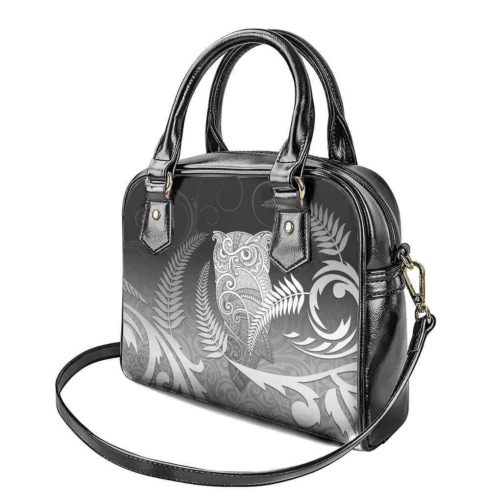 New Zealand Aotearoa Ruru Shoulder Handbag Maori Fern Art Black