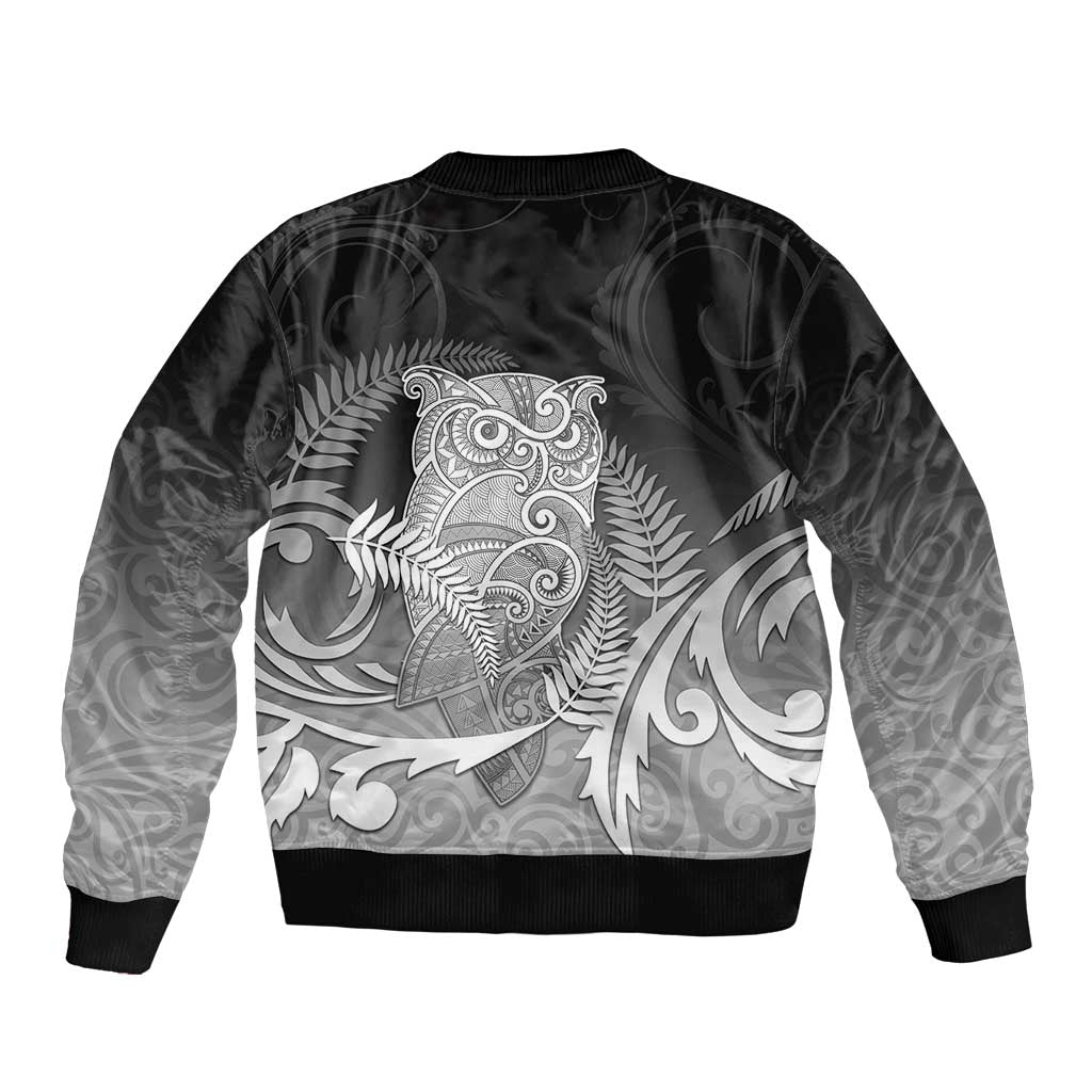 New Zealand Aotearoa Ruru Sleeve Zip Bomber Jacket Maori Fern Art Black LT05 - Polynesian Pride