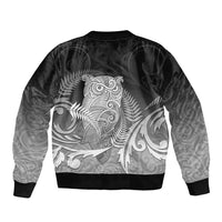 New Zealand Aotearoa Ruru Sleeve Zip Bomber Jacket Maori Fern Art Black LT05 - Polynesian Pride