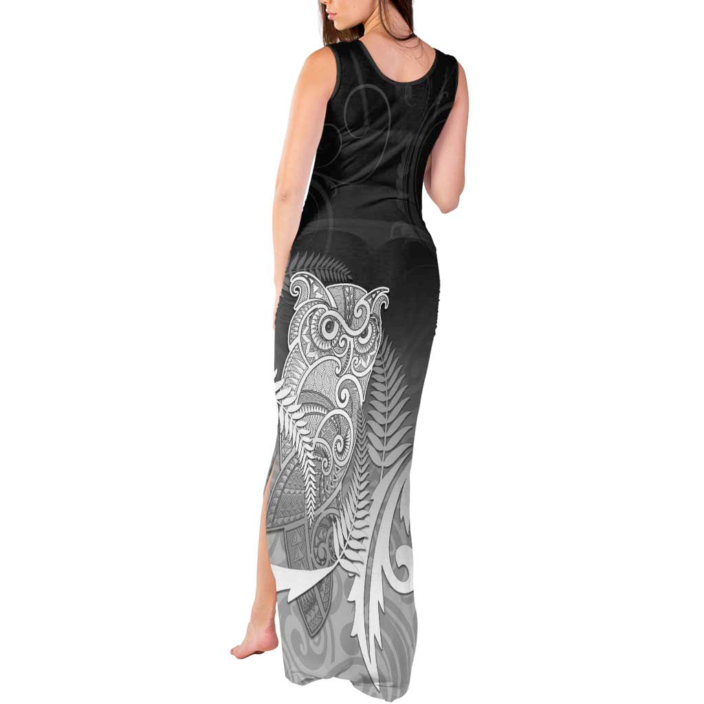 New Zealand Aotearoa Ruru Tank Maxi Dress Maori Fern Art Black LT05 - Polynesian Pride