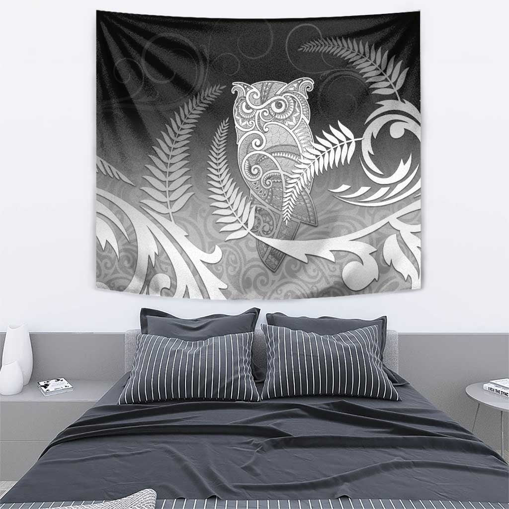 New Zealand Aotearoa Ruru Tapestry Maori Fern Art Black