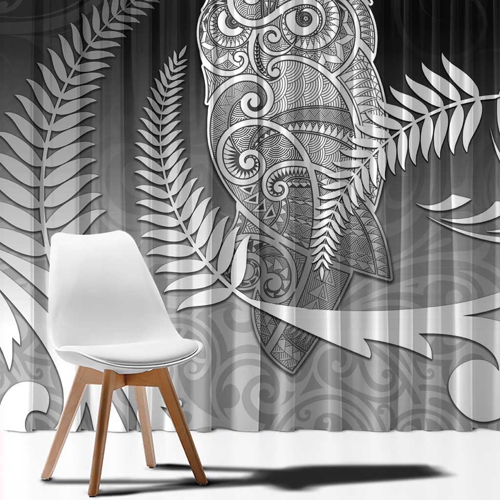 New Zealand Aotearoa Ruru Window Curtain Maori Fern Art Black