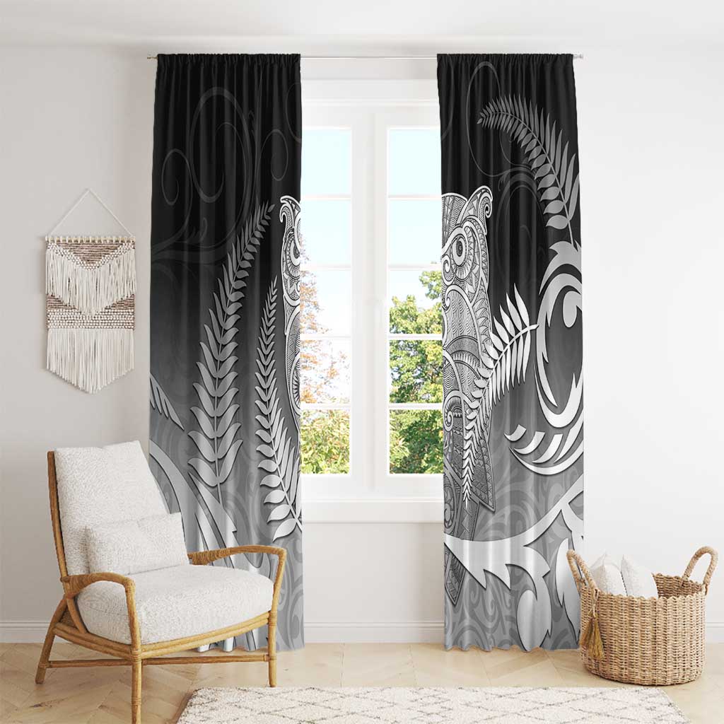 New Zealand Aotearoa Ruru Window Curtain Maori Fern Art Black