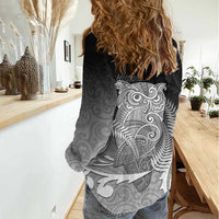 New Zealand Aotearoa Ruru Women Casual Shirt Maori Fern Art Black