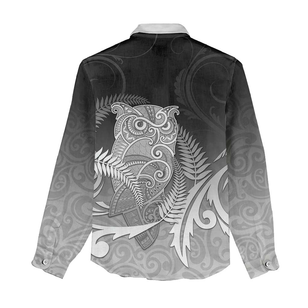 New Zealand Aotearoa Ruru Women Casual Shirt Maori Fern Art Black