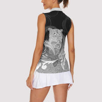 New Zealand Aotearoa Ruru Women Sleeveless Polo Shirt Maori Fern Art Black